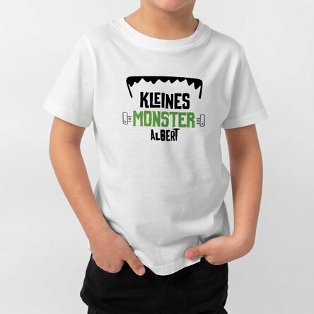 Individuell mit einem Text bedrucktes Halloween-Baumwoll-T-Shirt für Kinder – Little Monster