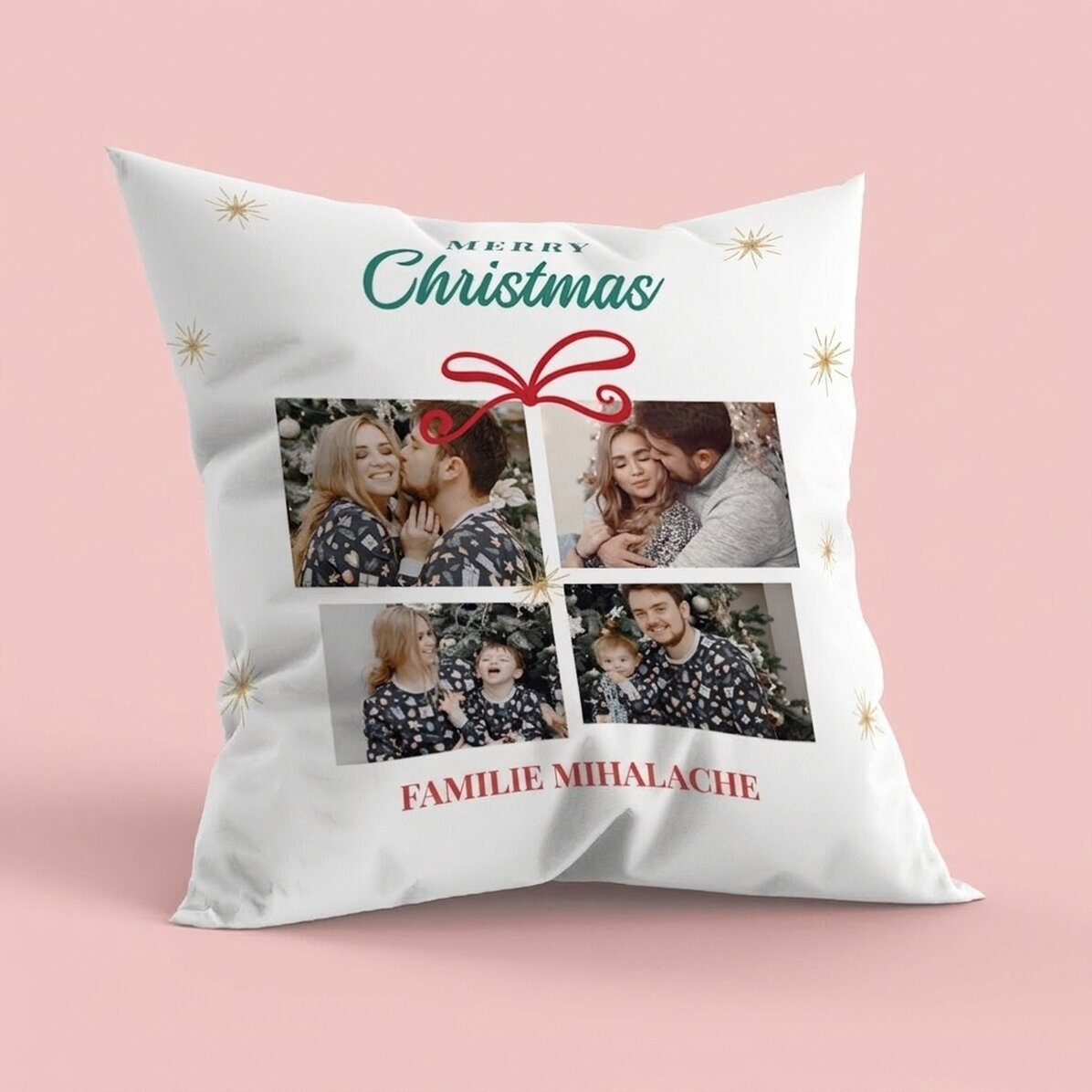 Personalisiertes Kissen mit 4 Fotos und einer Botschaft – Geschenk