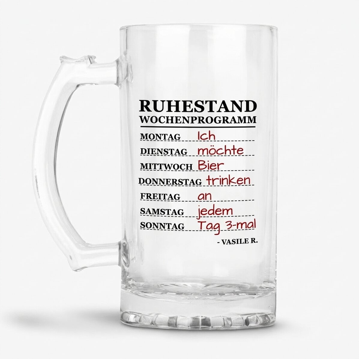 Personalisierter Bierkrug mit Text zum Ruhestand