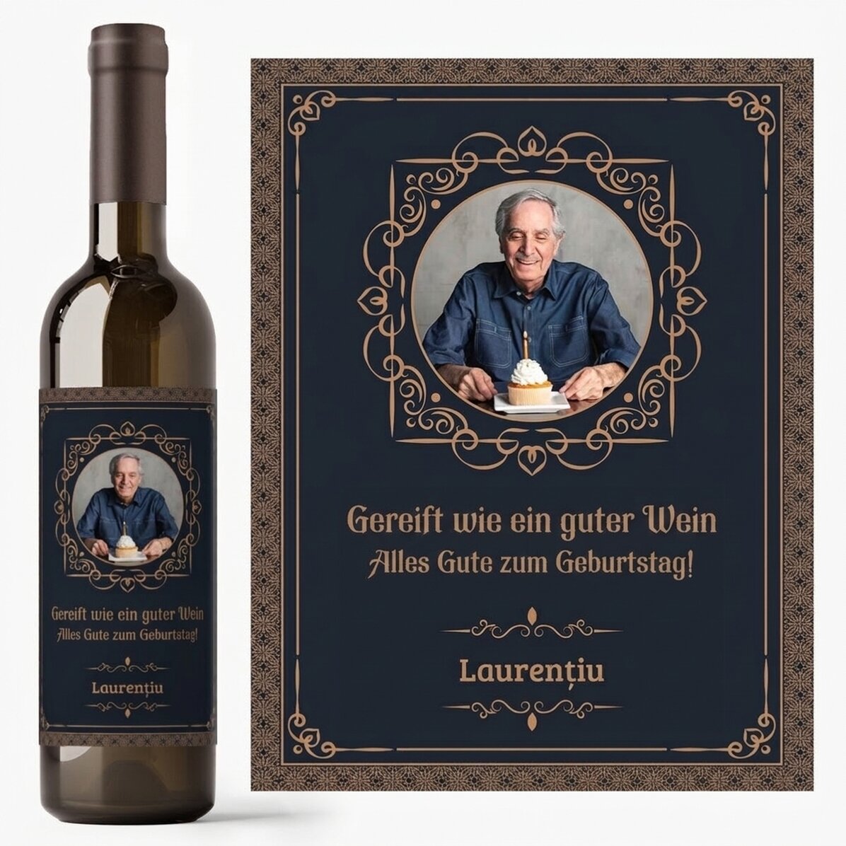 Personalisierter Wein mit Foto und Botschaft – Aged like a fine wine