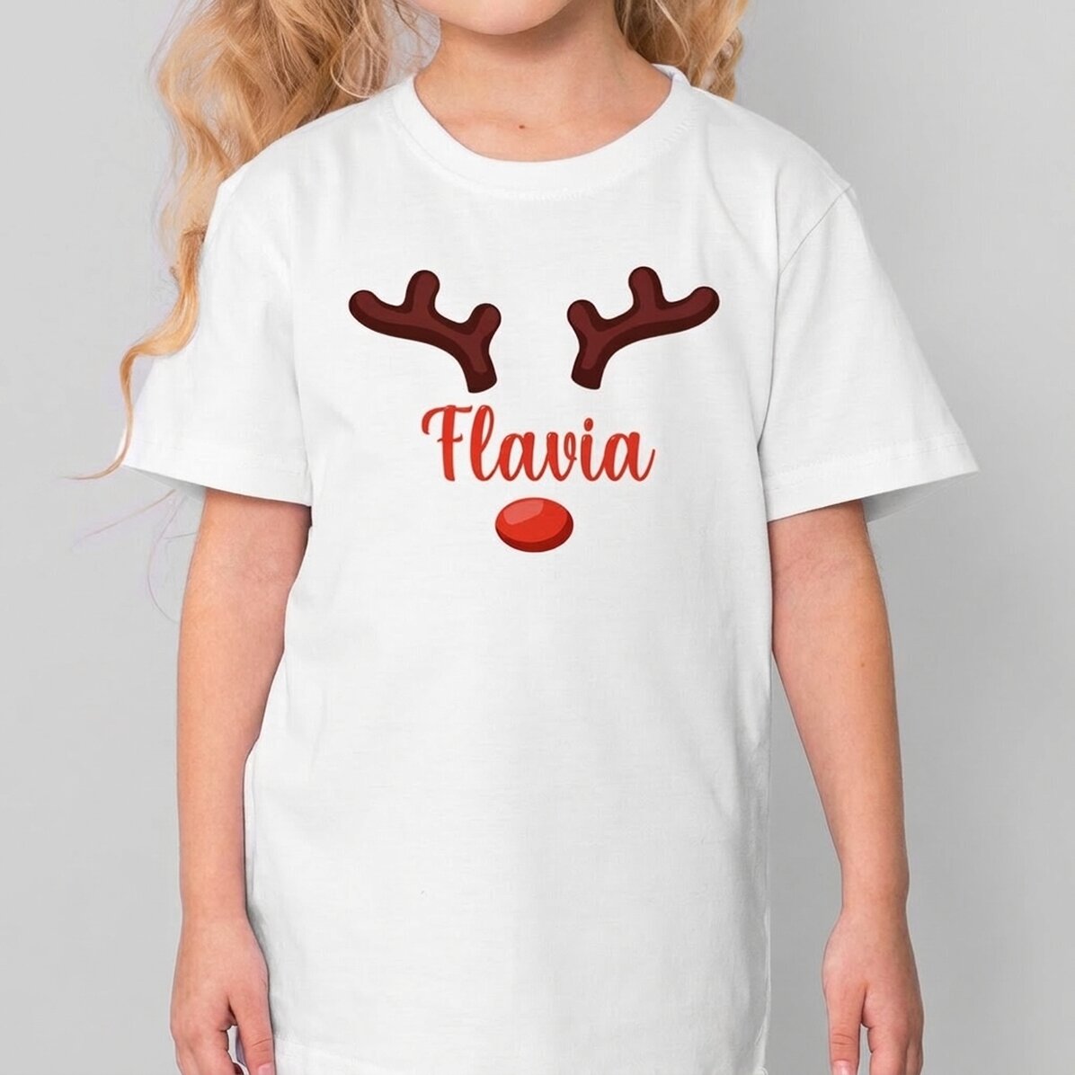 Mit Namen personalisiertes Baumwoll-T-Shirt für Kinder – Ren