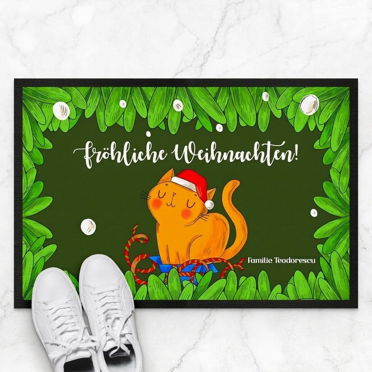 Individuell gestaltete Fußmatte mit Text – Weihnachtskatze