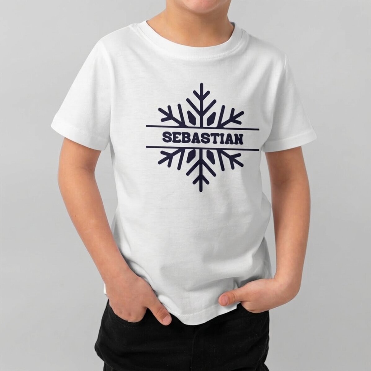Personalisiertes Baumwoll-T-Shirt für Kinder mit Namen – Schneeflocke