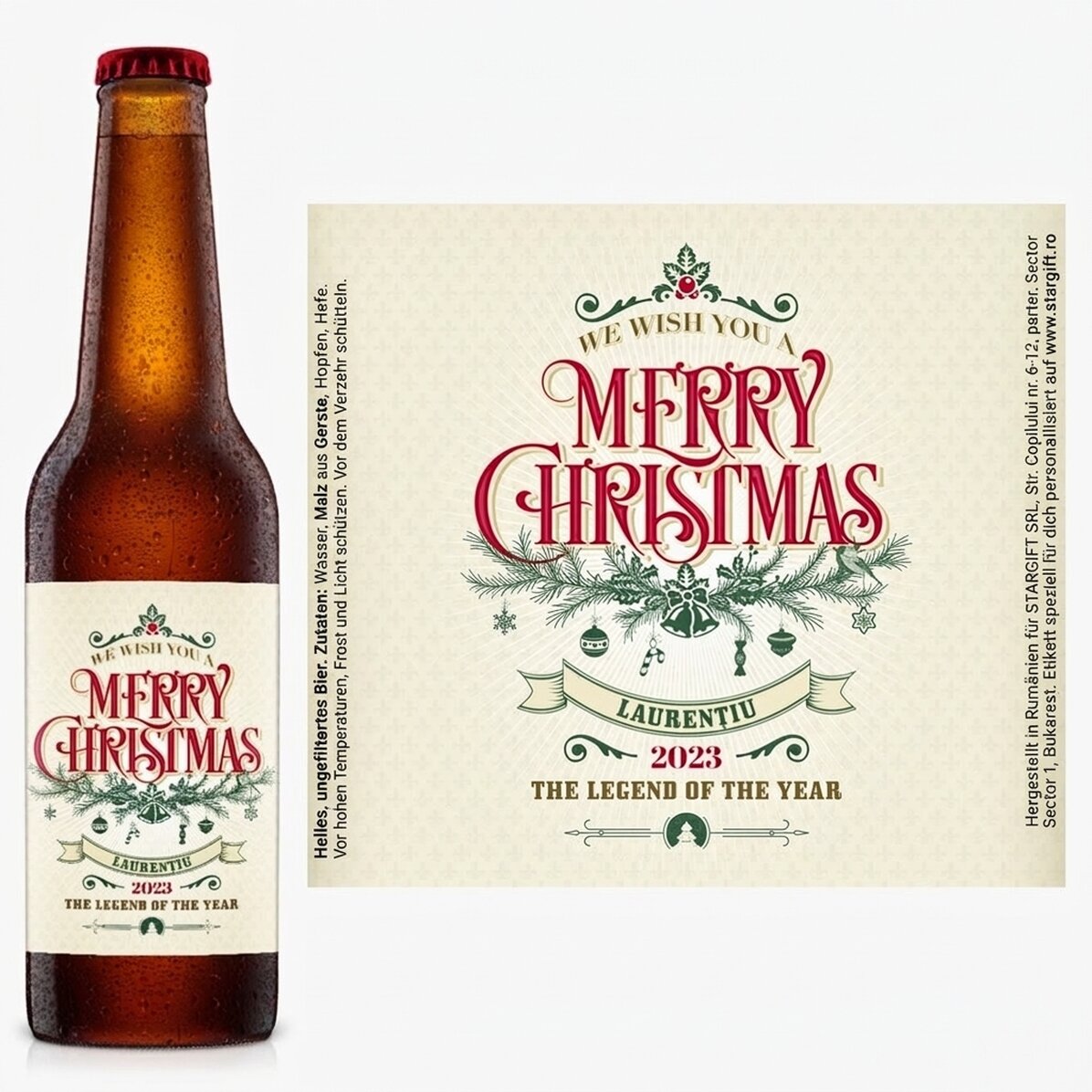 Bier mit individueller Beschriftung – Retro Christmas