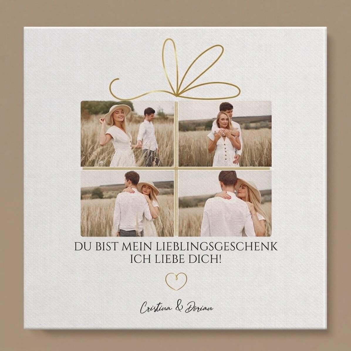 Individuell gestaltetes Leinwandbild mit 4 Fotos und Text – Erinnerungen als Geschenk