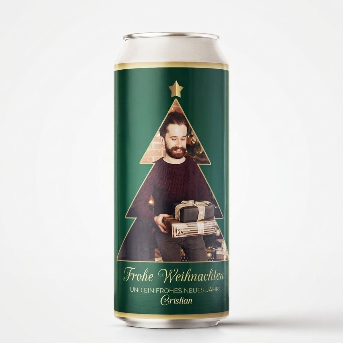 Bier in einer individuell gestalteten Dose mit Foto und Text – Christmas Tree