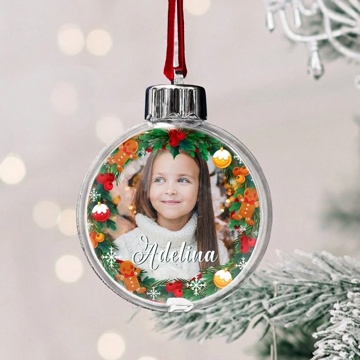 Personalisierte Kugel mit Foto und Text – Gingerbread