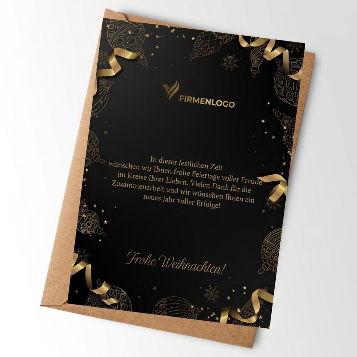 Personalisierte Karte mit Logo und Text – Golden Christmas