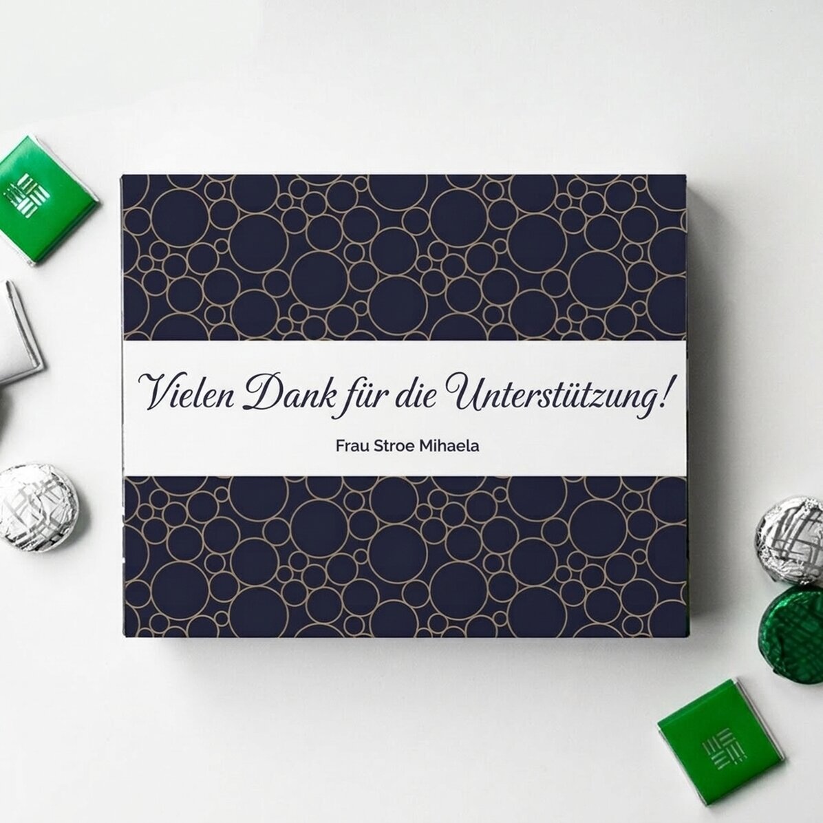 Personalisierte Pralinenschachtel mit Dankesbotschaft – Elegant