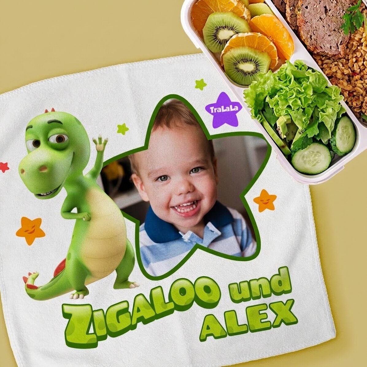 Personalisiertes Handtuch mit Namen und Foto – Ich und Zigaloo