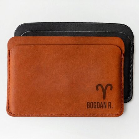 Personalisierte Lederbrieftasche mit Namen und Sternzeichen Widder