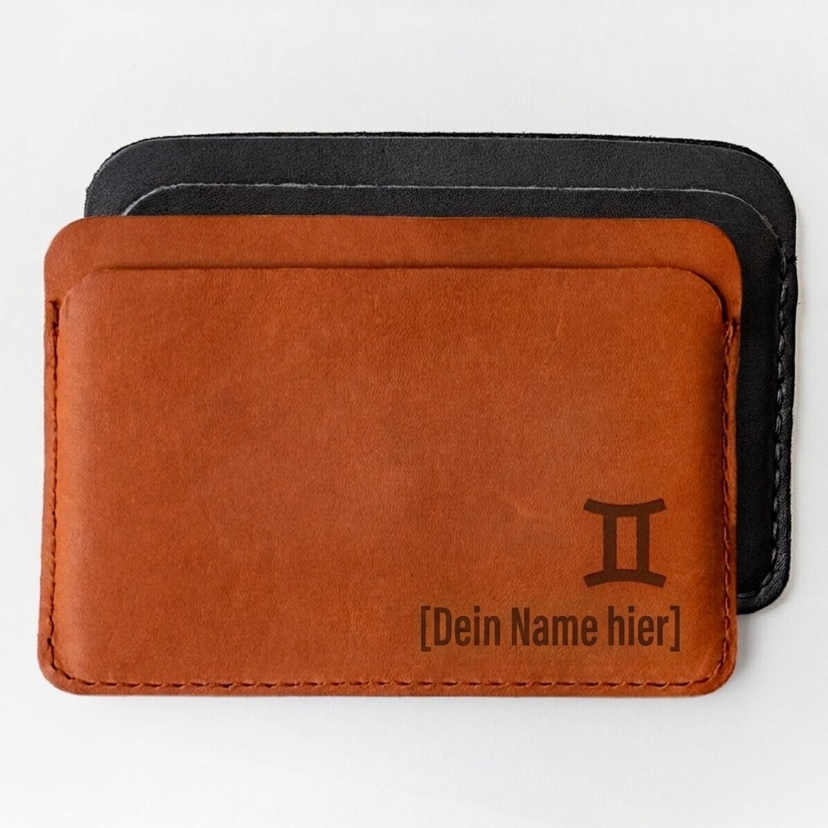 Personalisierte Lederbrieftasche mit Namen und Sternzeichen Zwillinge