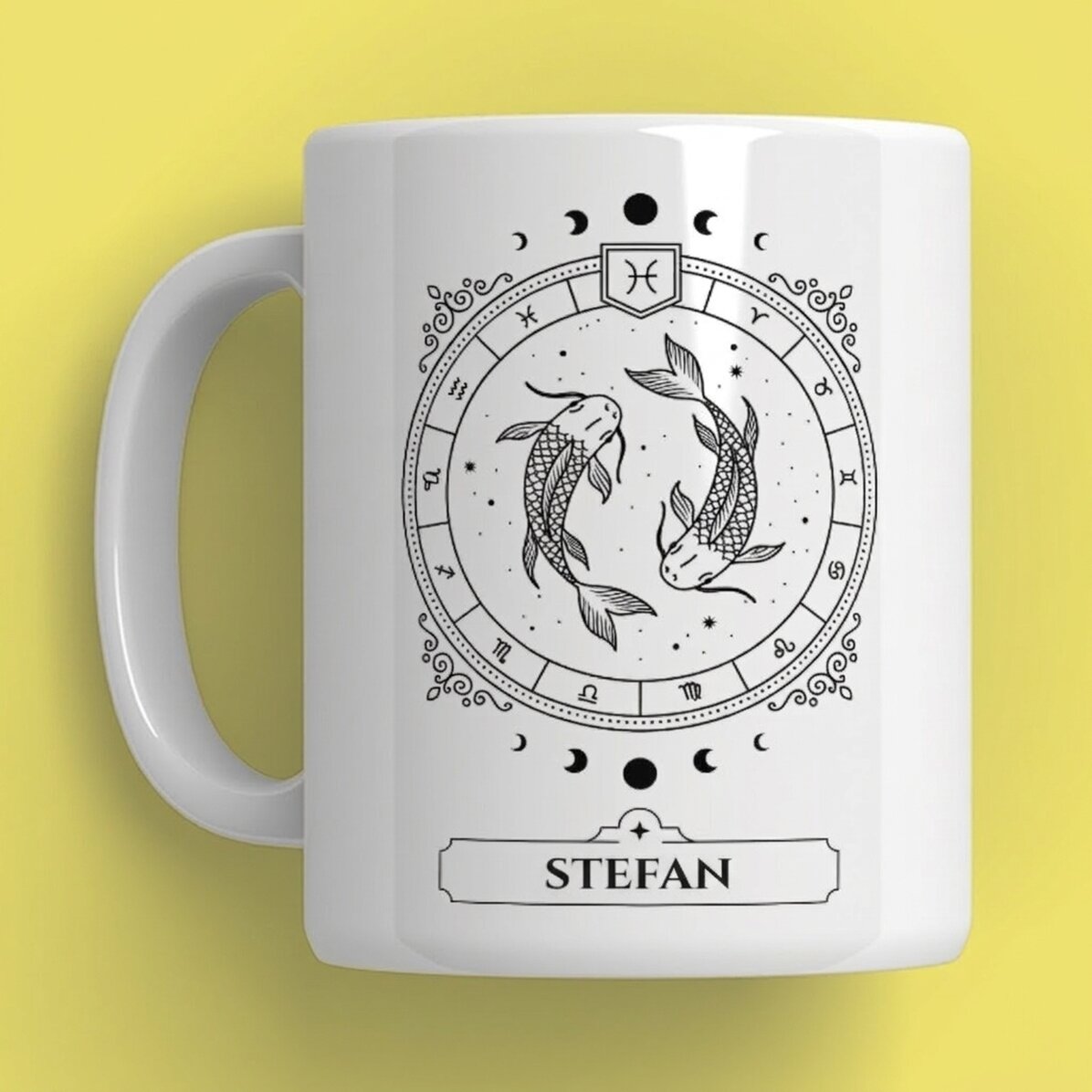 Personalisierte Tasse mit Namen und Sternzeichen – Fische
