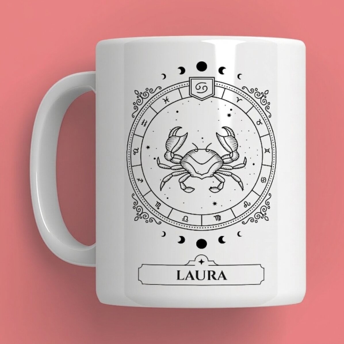 Personalisierte Tasse mit Namen und Sternzeichen – Krebs