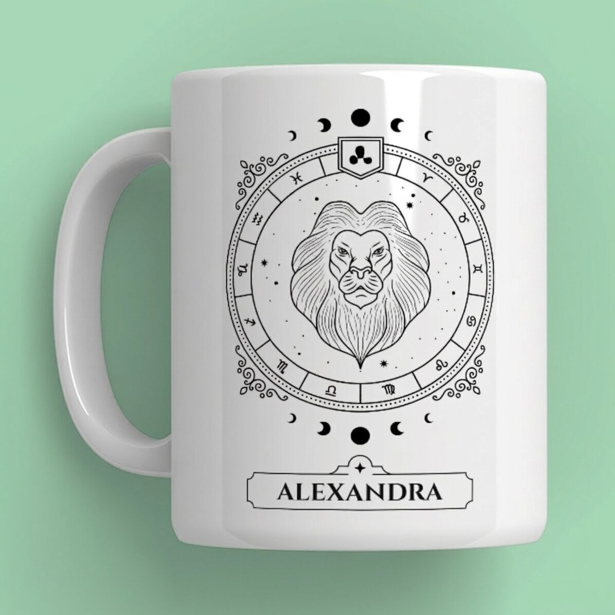 Personalisierte Tasse mit Namen und Sternzeichen – Löwe