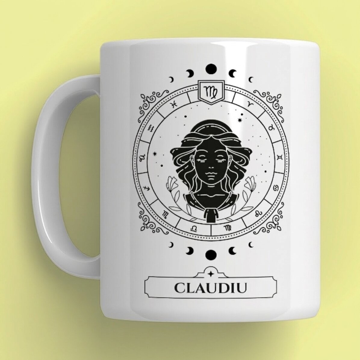 Personalisierte Tasse mit Namen und Sternzeichen – Jungfrau