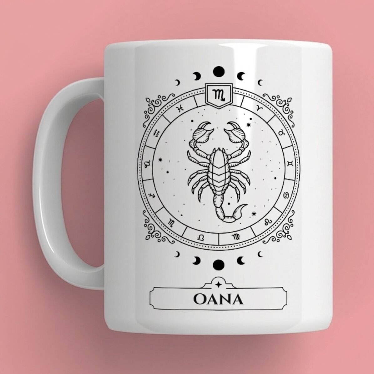 Personalisierte Tasse mit Namen und Sternzeichen – Skorpion