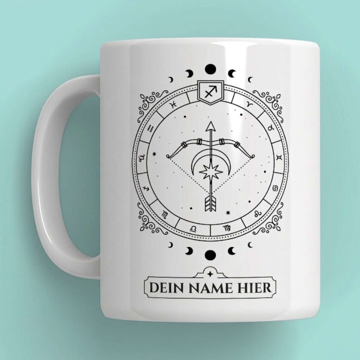 Personalisierte Tasse mit Namen und Sternzeichen – Schütze