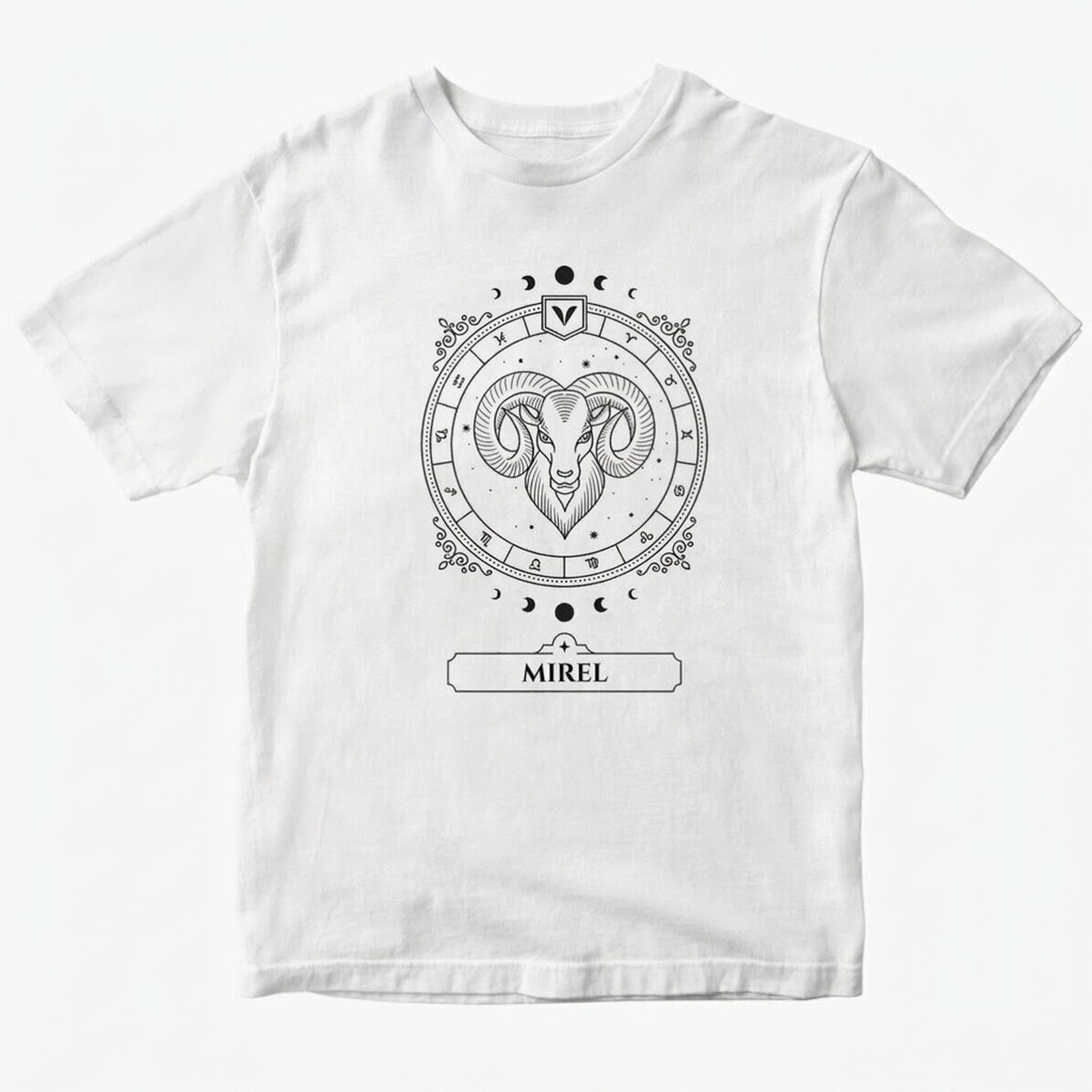 Personalisiertes Baumwoll-T-Shirt mit Namen und Sternzeichen – Widder