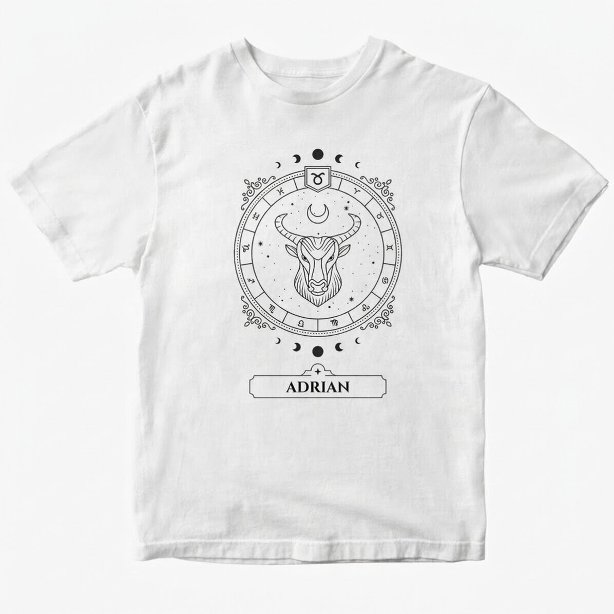 Personalisiertes Baumwoll-T-Shirt mit Namen und Sternzeichen – Stier
