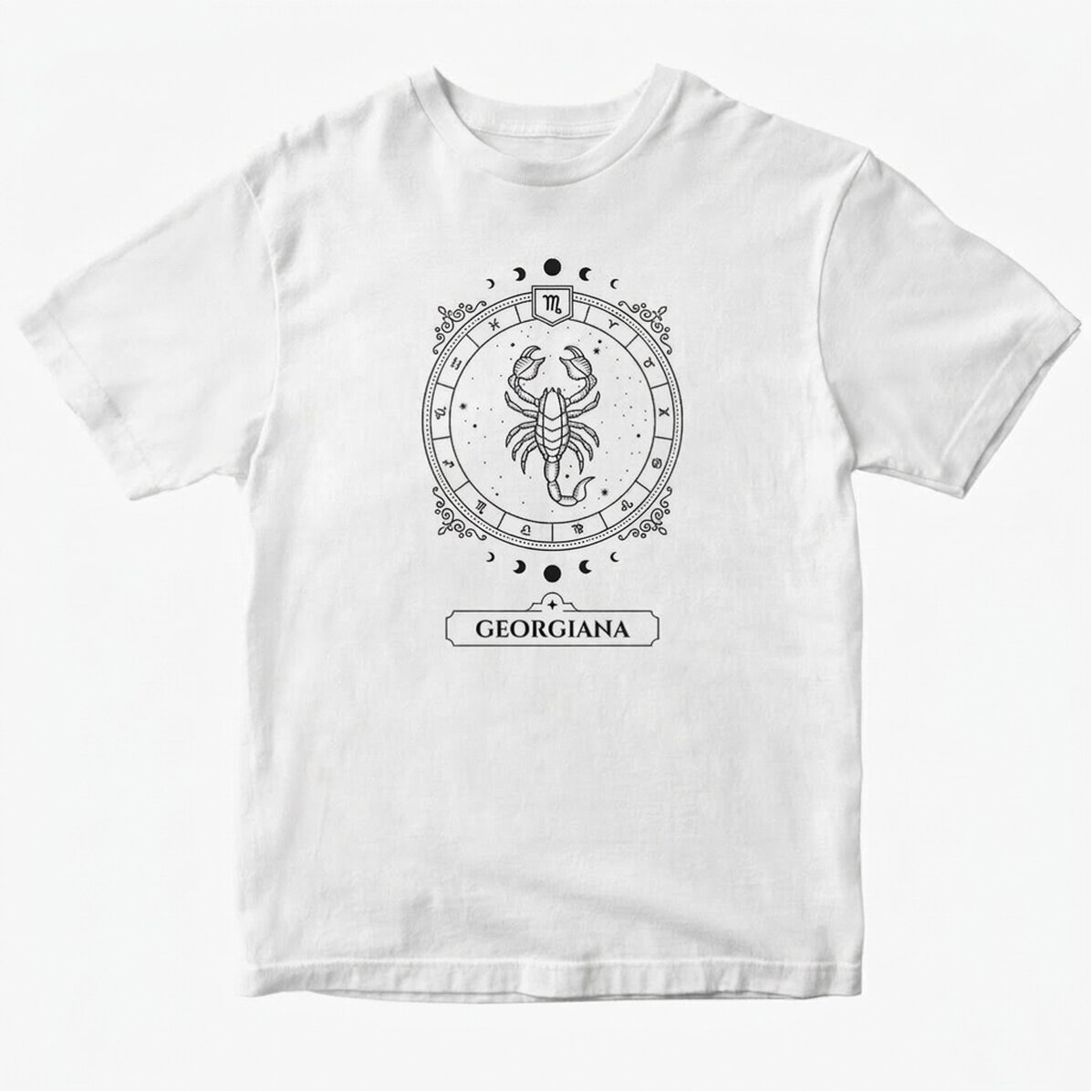 Personalisiertes Baumwoll-T-Shirt mit Namen und Sternzeichen – Skorpion