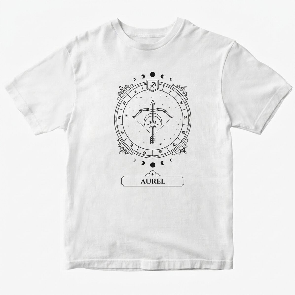 Personalisiertes Baumwoll-T-Shirt mit Namen und Sternzeichen – Schütze