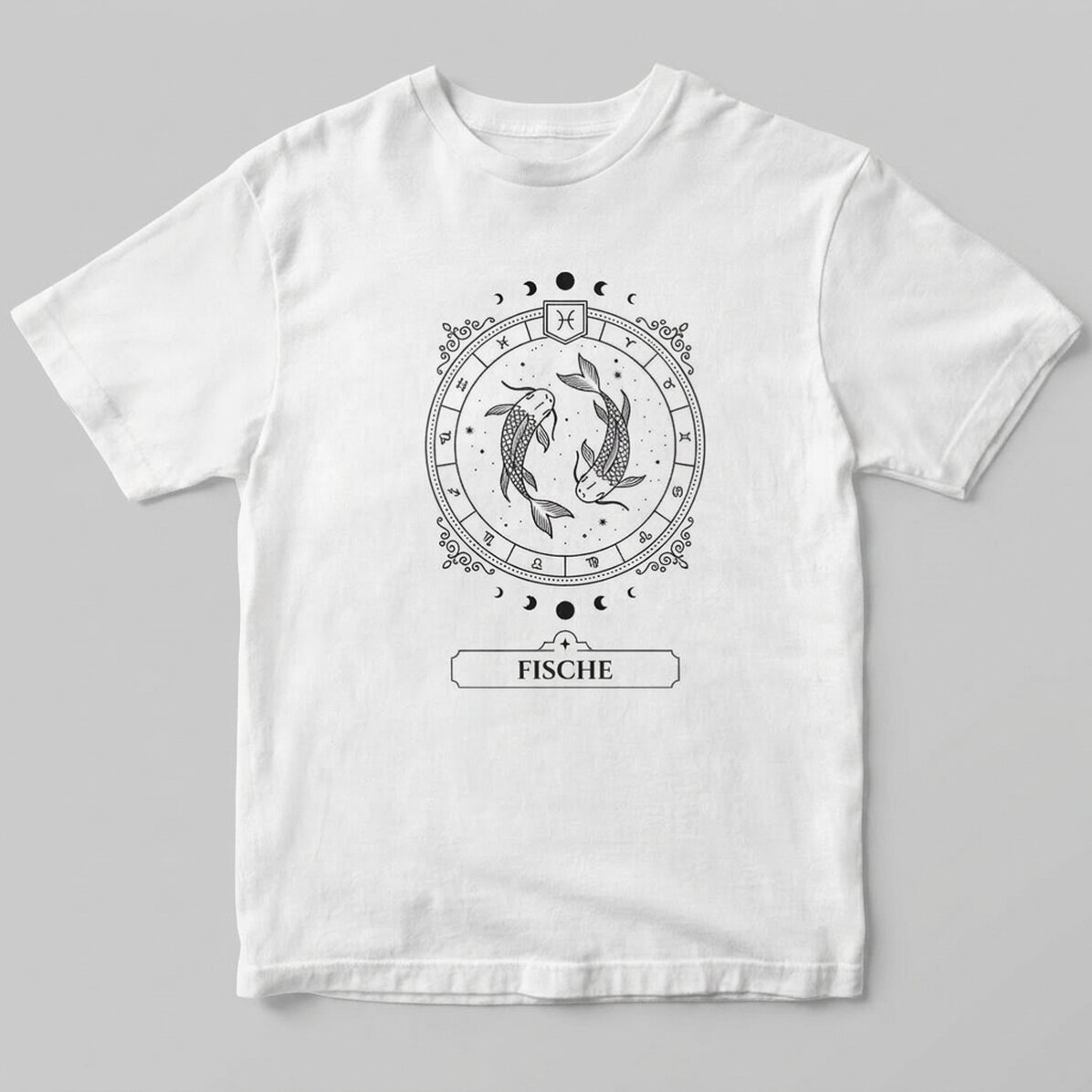 Personalisiertes Baumwoll-T-Shirt mit Namen und Sternzeichen – Fische