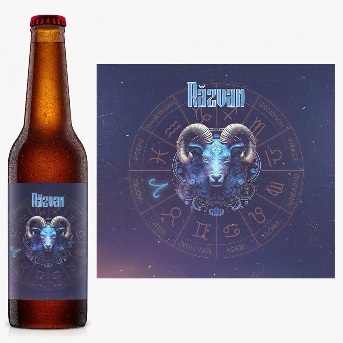 Personalisiertes Bier mit Namen und Sternzeichen – Widder
