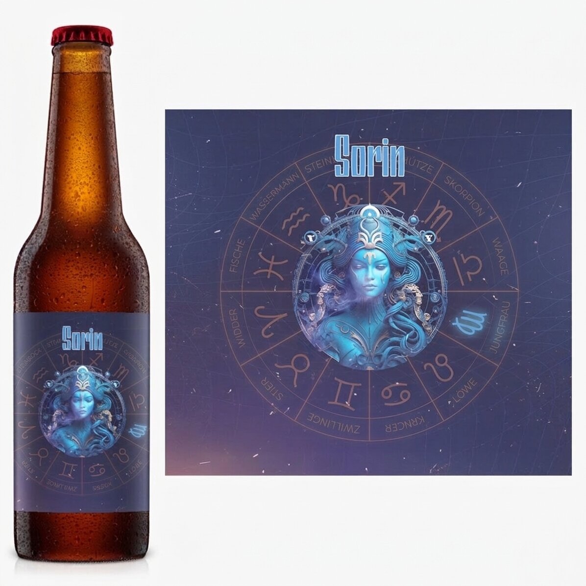 Personalisiertes Bier mit Namen und Sternzeichen – Jungfrau