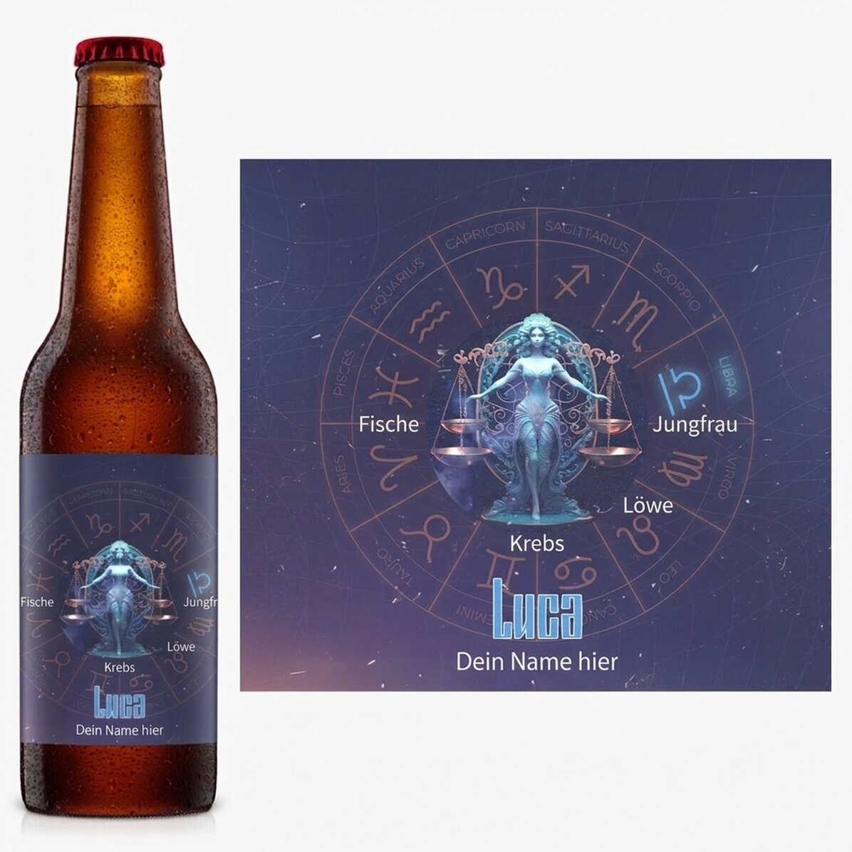 Personalisiertes Bier mit Namen und Sternzeichen – Waage