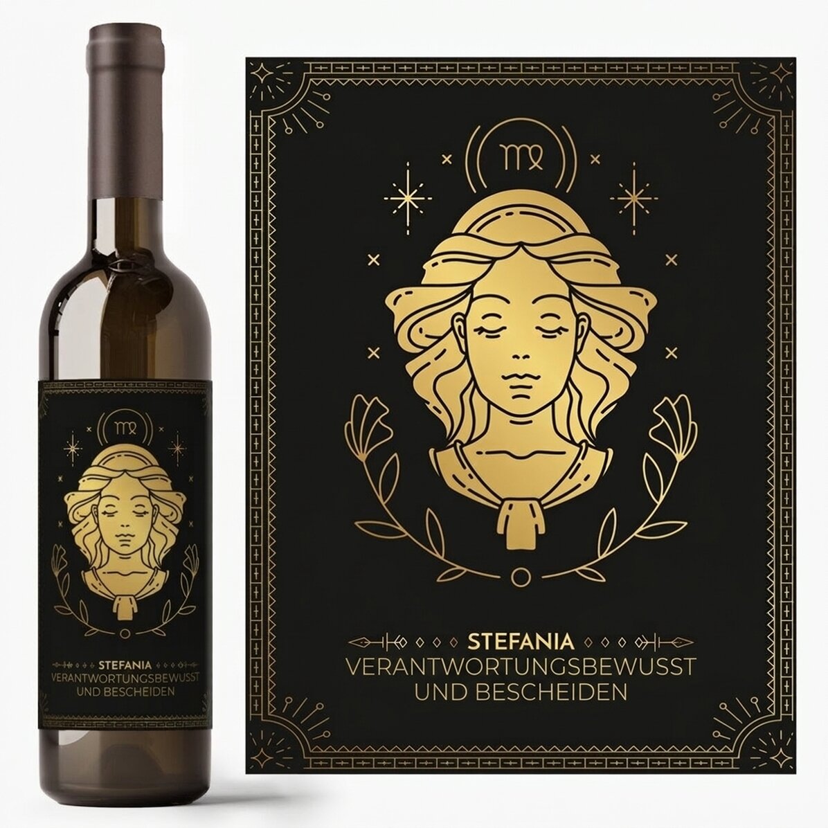 Personalisierter Wein mit Text und Sternzeichen – Jungfrau