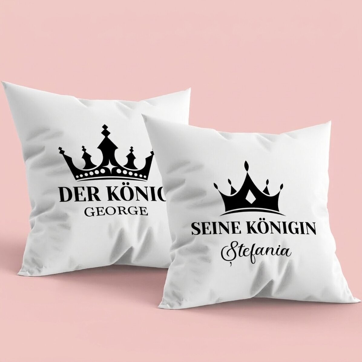 2er-Set personalisierte Kissen mit Aufdruck – The King & His Queen