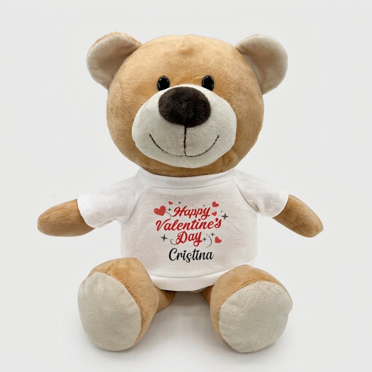 Plus personalisiertes Teddybärchen mit der Aufschrift „Happy Valentine