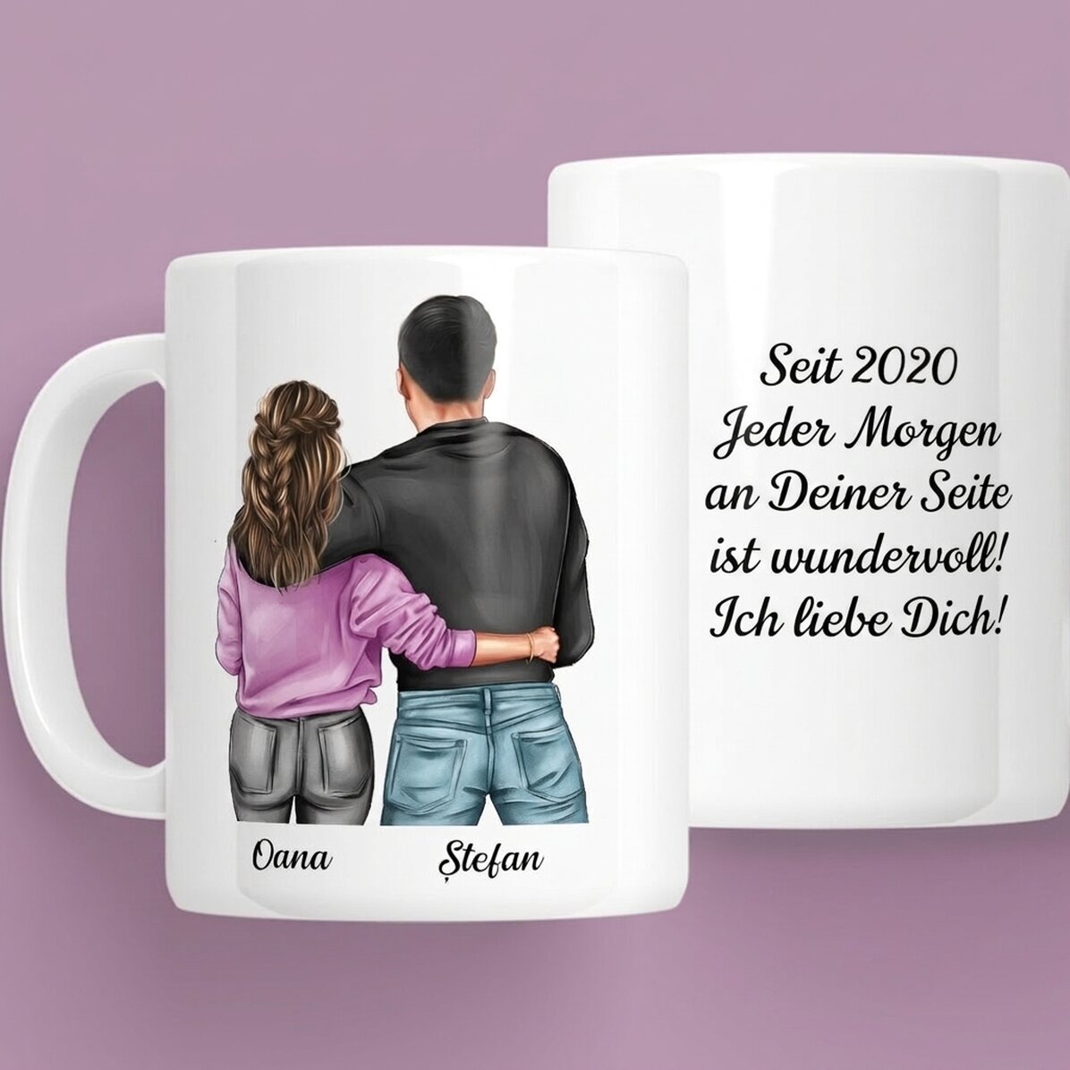 Personalisierte Tasse mit Namen und Botschaft – Für Paare