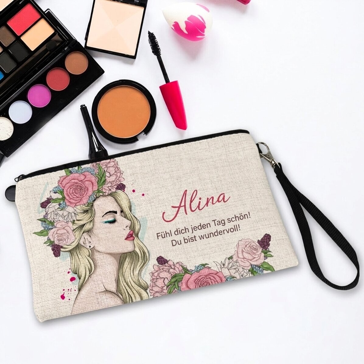 Individuell gestaltetes Make-up-Set mit Schriftzug – Floral Beauty