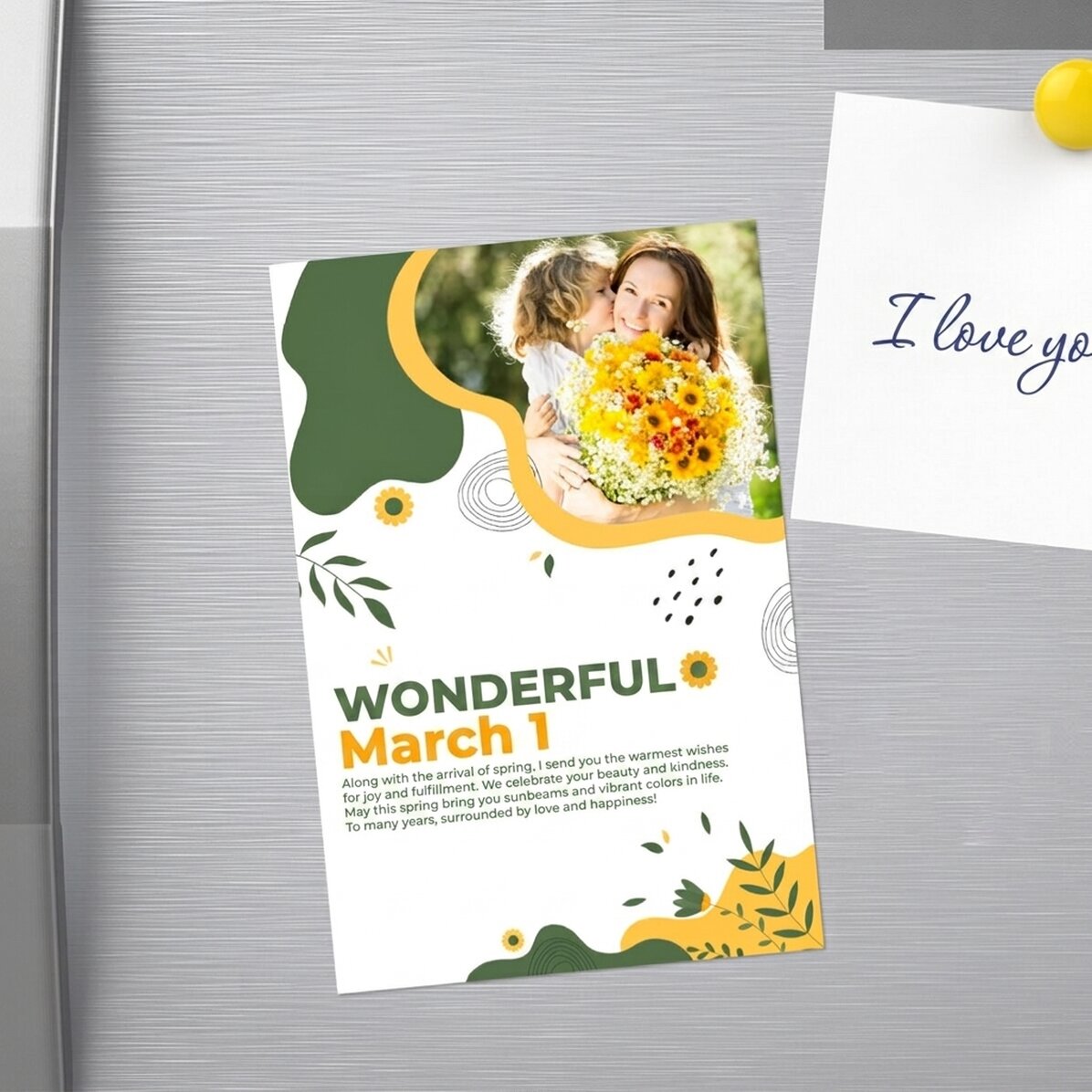 Individuell gestalteter Magnet 10 x 15 mit Foto und Text – Hello Spring