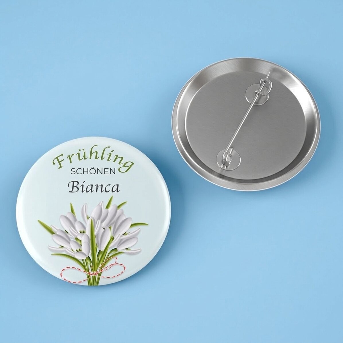 Personalisiertes Button mit Text – Schneeglöckchen
