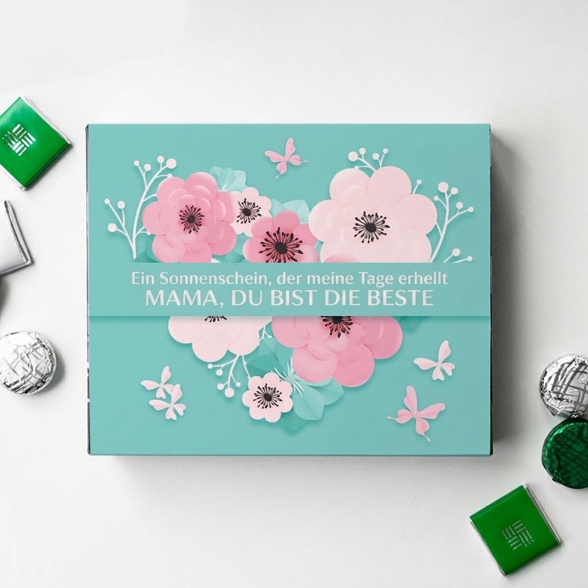 Personalisierte Pralinenschachtel mit Text – Flower Heart