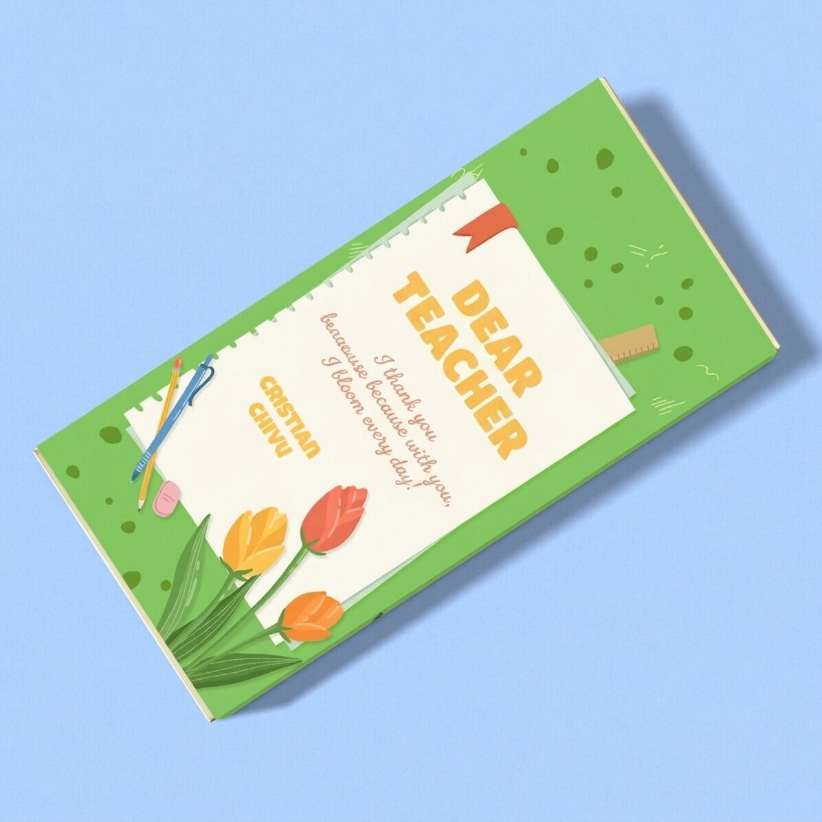 Personalisierte Schokolade mit Text – Tulpen für Lehrer