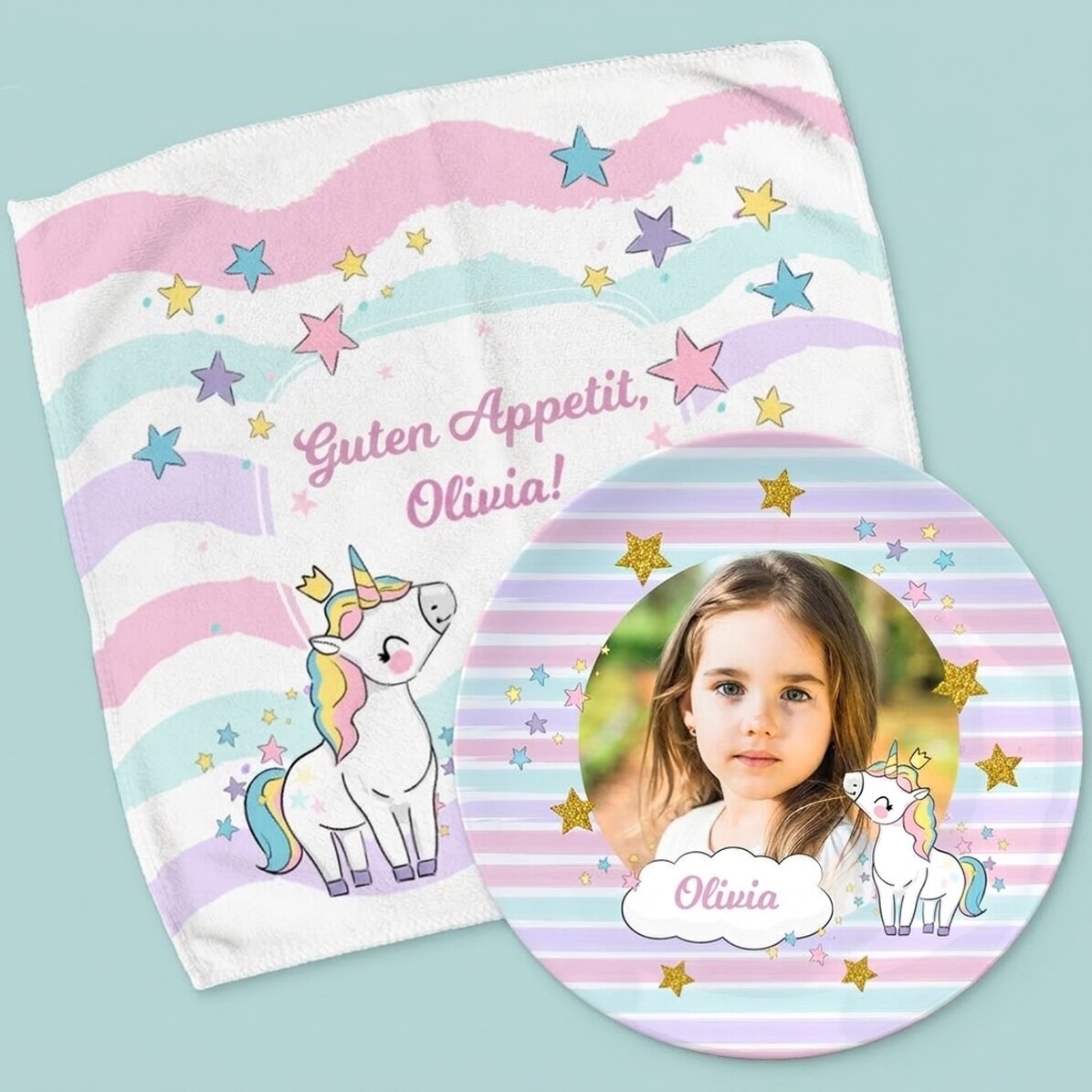Individuelles Set – Teller und Serviette – Einhorn