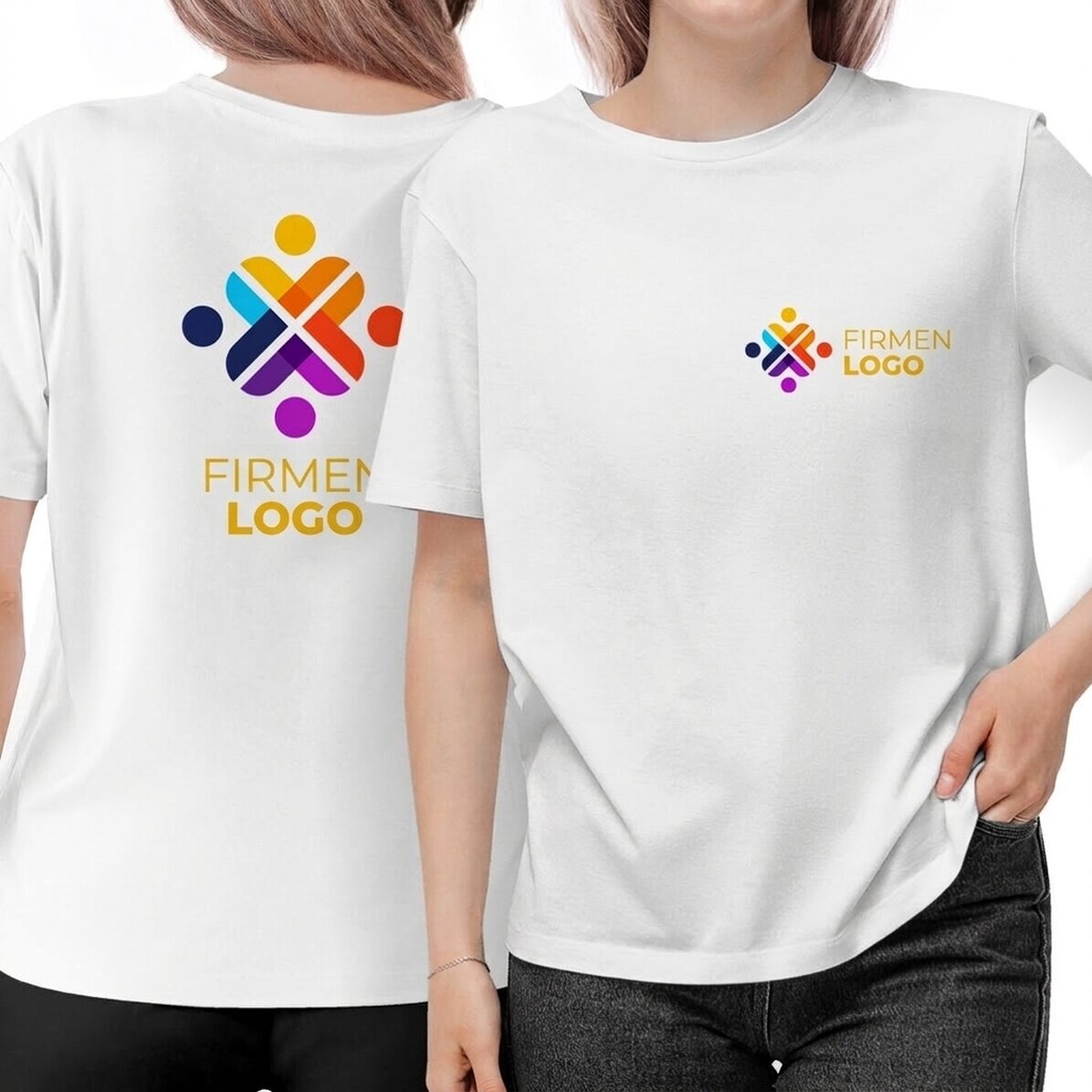Personalisiertes Baumwoll-T-Shirt mit Logo auf der Vorderseite – Rückseite