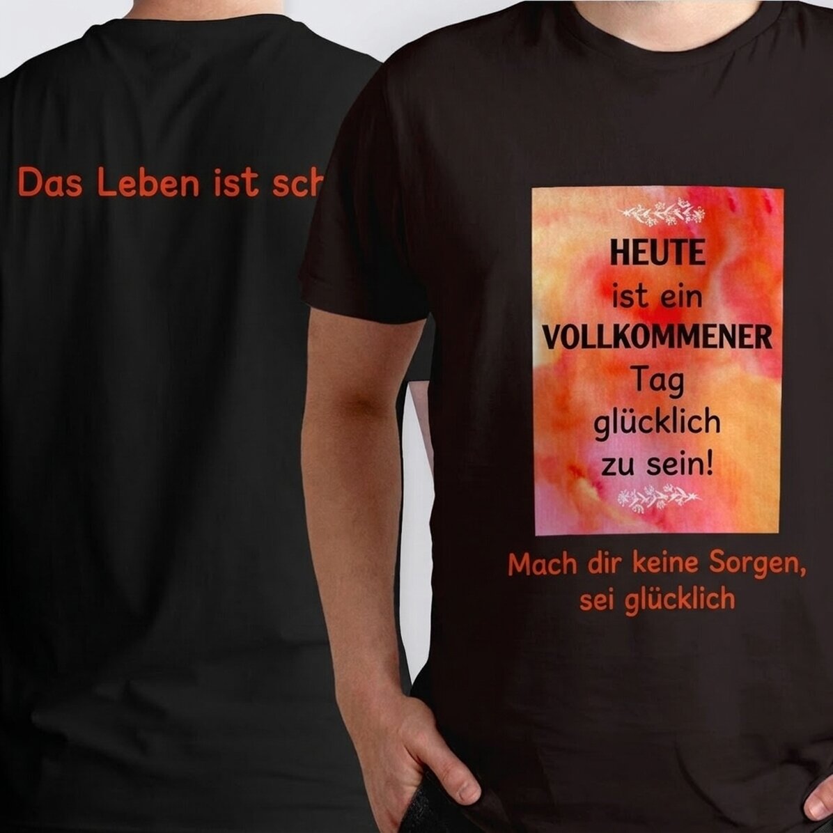 Personalisiertes Baumwoll-T-Shirt mit Foto und Aufdrucken auf Vorder- und Rückseite