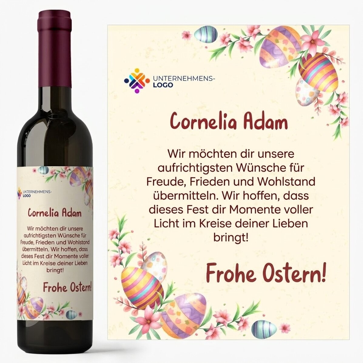 Personalisierter Wein mit Logo und Botschaft – Ostereier