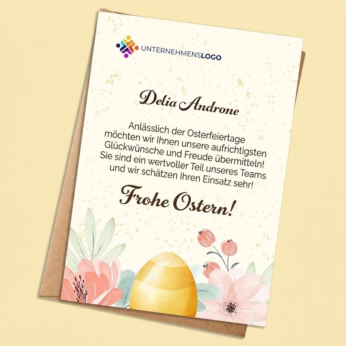 Individuell gestaltete Karte mit Logo und Ostergruß – Floral