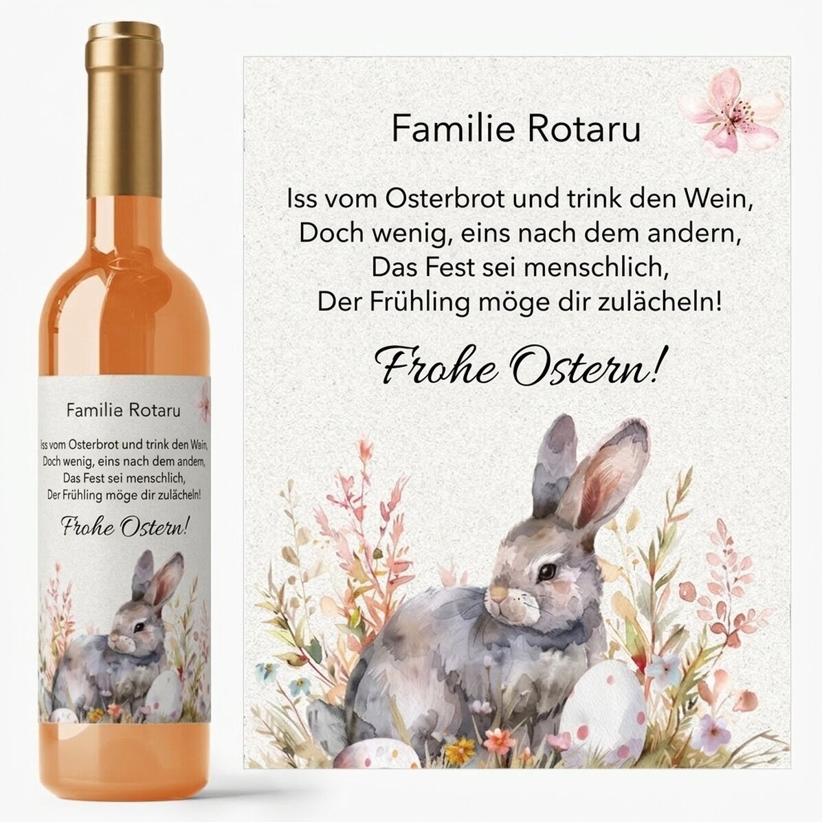 Personalisierter Wein mit Osterbotschaft – Cute Bunny
