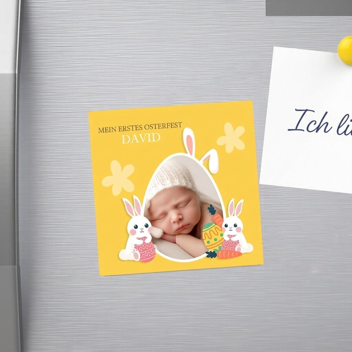 Individuell gestalteter Magnet 10x10 mit Foto und Botschaft – Ostern