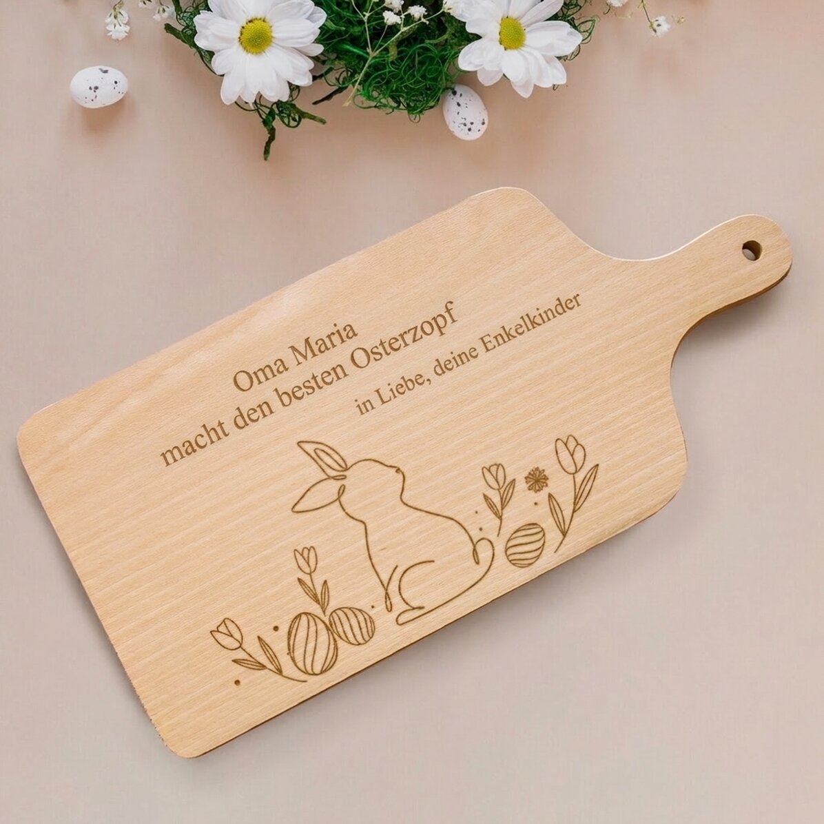 Personalisiertes Schneidebrett mit Text – Osterhase