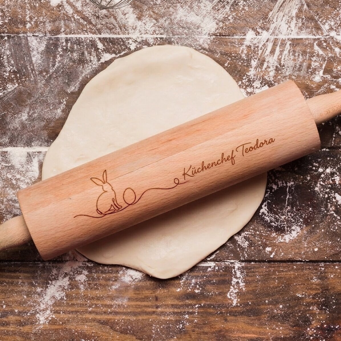 Individuell gestalteter Holz-Drehstift mit Botschaft – Hase