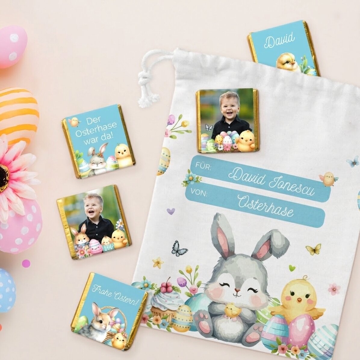 Individuelles Set – Tütchen und 5 Mini-Pralinen – Vom Hasen