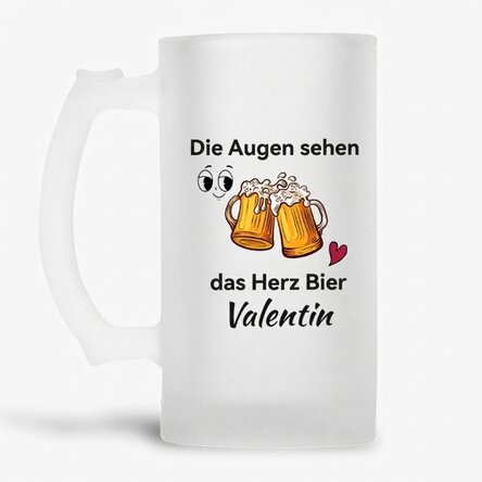 Personalisierter Bierkrug mit Text – „Die Augen sehen“